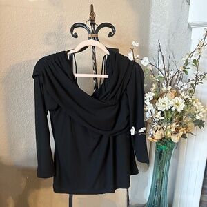 Donna Karan Black Long Sleeve Off the Shoulder Top